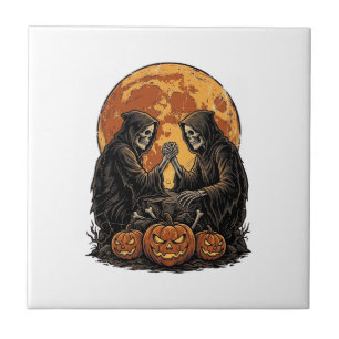 Vintage Sensenmann Halloween-Kürbis-Vektor-Design Fliese