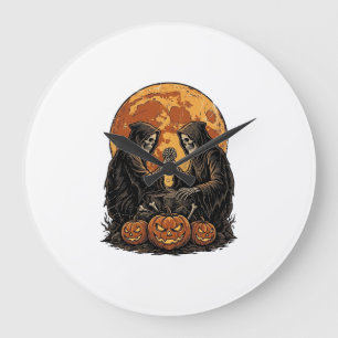 Vintage Sensenmann Halloween-Kürbis-Vektor-Design Große Wanduhr