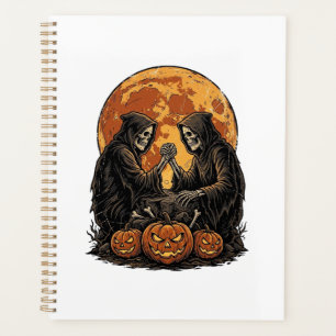 Vintage Sensenmann Halloween-Kürbis-Vektor-Design Planer