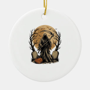 Vintage-Sensenmann-Halloween-Mond-Vektordesign_1 Keramik Ornament