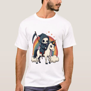 Vintage Sensenmann reitet Einhorn Regenbogen Süß L T-Shirt