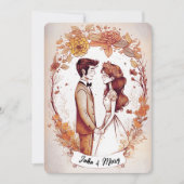 Vintage Sepia Bride and Groom Illustration Einladung (Vorderseite)
