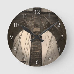 Vintage Sepia-Brooklyn-Brücke Runde Wanduhr