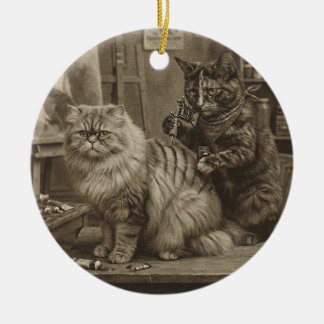 Vintage Sepia Cat Tattoo Artist – Funny Victorian Keramik Ornament