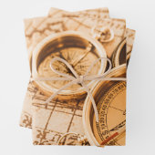 Vintage Sepia Compass Map Entschlüsselung Geschenkpapier Set (Beispiel)