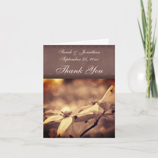 Vintage Sepia Dogwood Blume Personalisiert Hochzei Dankeskarte (Vorderseite)