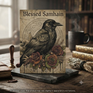 Vintage Sepia Düsterer Rabe Samhain Karte