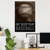 Vintage Sepia essen Schlafen Baseball Poster (Heimbüro)