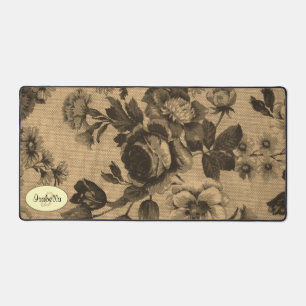 Vintage Sepia floral, antik, Monogramm Schreibtischunterlage