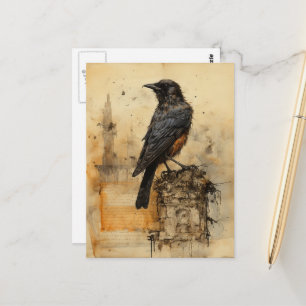 Vintage-Sepia-Gotik-Rabe Postkarte
