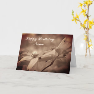 Vintage-Sepia-Hartriegel-Blumen-Geburtstagskarte Karte
