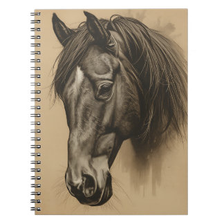 Vintage Sepia Horse Portrait Sketch Equestrian Art Notizblock