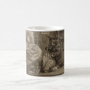 Vintage-Sepia-Katzen-Tätowierer – Lustig viktorian Kaffeetasse