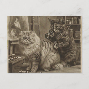 Vintage-Sepia-Katzen-Tätowierer – Lustig viktorian Postkarte
