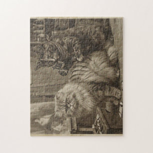 Vintage-Sepia-Katzen-Tätowierer – Lustig viktorian Puzzle