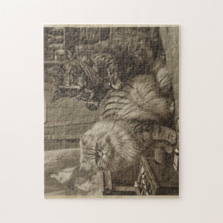Vintage-Sepia-Katzen-Tätowierer – Lustig viktorian Puzzle