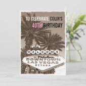 Vintage Sepia Las Vegas Geburtstagsparty Einladung (Stehend Vorderseite)