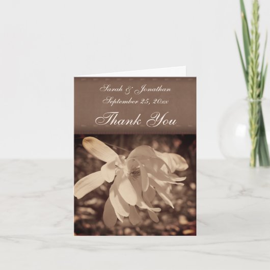 Vintage Sepia Magnolia Blume Hochzeit Dankeskarte (Vorderseite)