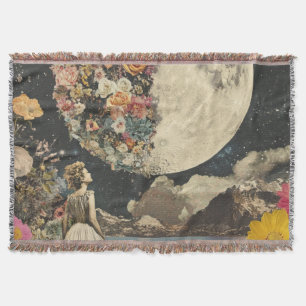 Vintage Sepia Mond Floral Garten Surrealismus Decke
