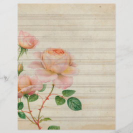 Vintage Sepia-Musiknoten mit rosa Rosa
