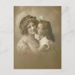 Vintage Sepia Mutter und Tochter Foto Feiertagspostkarte