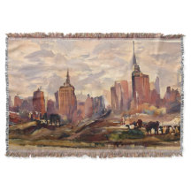 Vintage Sepia NYC Skyline Art Throw