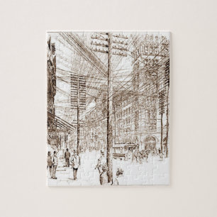 Vintage Sepia-Radierung Versorgungslinien Puzzle