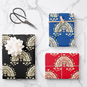 Vintage Sepia Rainbow Dog Paw and Hearts Geschenkpapier Set