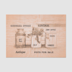 Vintage-Sepia-Rustikal-Schrift-Kunst-Landkrüge Seidenpapier