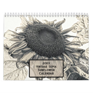 Vintage Sepia Sonnenblume 2025 Rustikale Landhaus Kalender