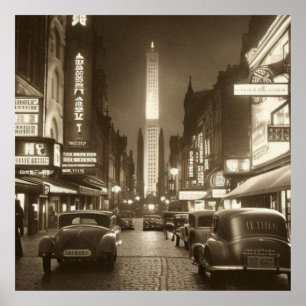 Vintage Sepia Szene 1930er Auto Fantasy 2 Poster