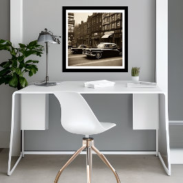 Vintage Sepia Szene 1940er Auto Fantasy Poster