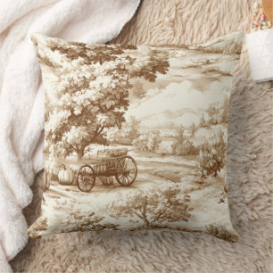 Vintage-Sepia-Thanksgiving-Kürbis-Toile-Muster Kissen