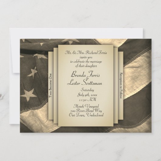 Vintage Sepia USA Flag Hochzeitseinladung Einladung (Vorderseite)