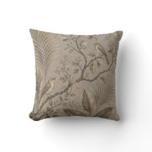 Vintage-Sepia-Vögel-Botanik-Kissenbezug