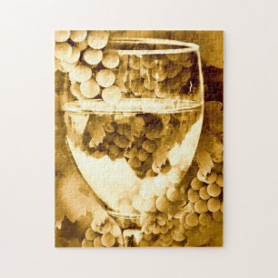 Vintage Sepia Weinglas und Trauben Puzzle