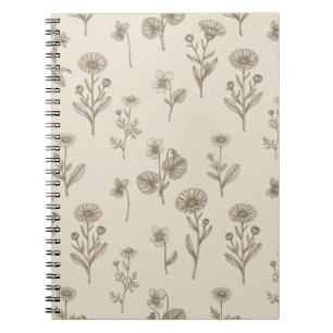 Vintage Sepia Wildblumen-Botanik-Notizbuch Notizblock