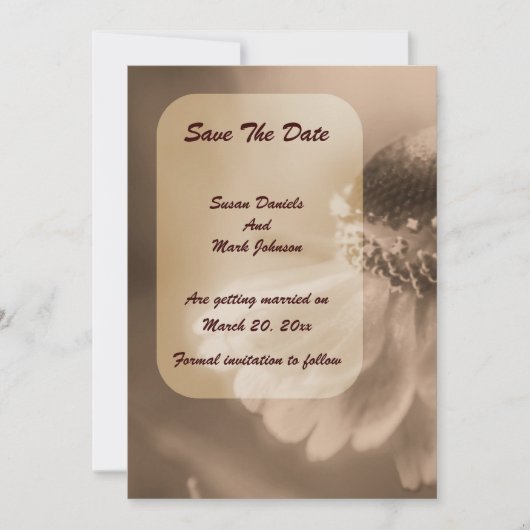 Vintage Sepia Zinnia Blume Hochzeit Save The Date (Vorderseite)