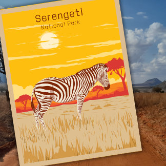 Vintage Serengeti Safari Africa Zebra Travel Art Postkarte
