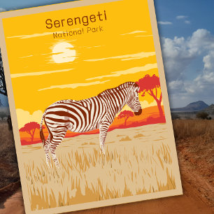 Vintage-Serengeti-Safari-Afrika-Zebra-Reise-Kunst Postkarte