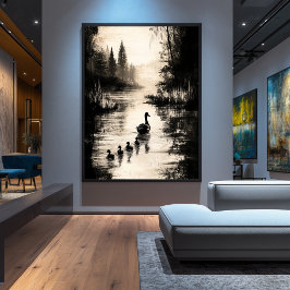 Vintage Serenity – Duck Family on a Peaceful Lake Poster