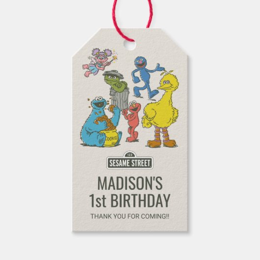Vintage Sesamstraße Charaktere Geburtstags-Geschen Geschenkanhänger (Vorderseite)