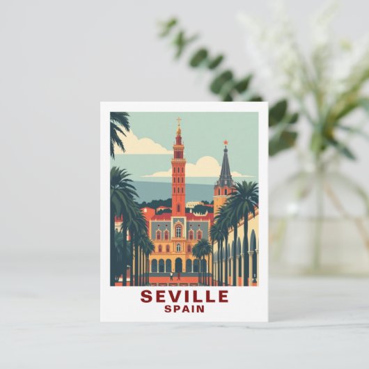 Vintage Seville, Spain Cathedral Travel Postkarte (Stehend Vorderseite)