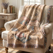 Vintage Sewing Basket Cottagecore Pastel Decke