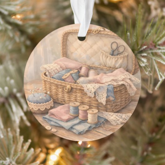  Vintage Sewing Basket Cottagecore Pastel Ornament (Baum)