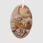  Vintage Sewing Basket Cottagecore Pastel Ornament (Vorderseite)