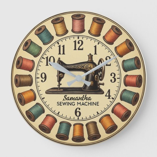 Vintage Sewing Machine Große Wanduhr (Vorderseite)