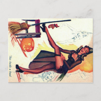 Vintage sexy Hexe-Halloween-Mitteilungs-Karte Ankündigungspostkarte