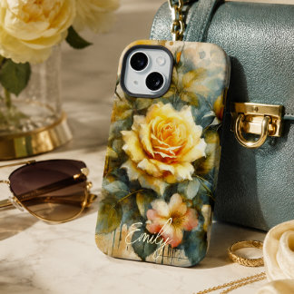 Vintage Shabby Chic Blassgelbe Rose mit individuel iPhone 15 Hülle
