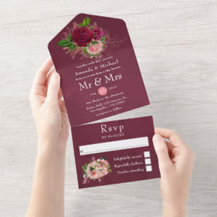 Vintage Shabby-Chic-Blumenhochzeit All In One Einladung